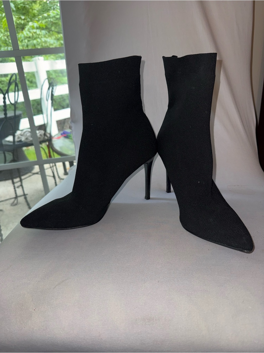 Black Pointed Toe Stiletto Sock Booties